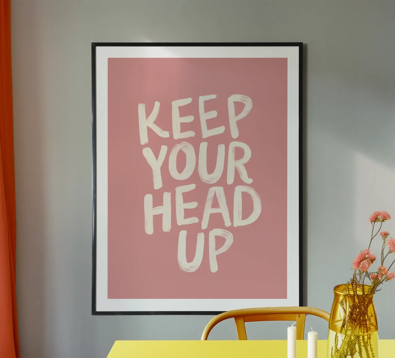 Keep Your Head Up Inspirational Typography Print Pink White hahnemühle by THE MOTIVATED TYPE