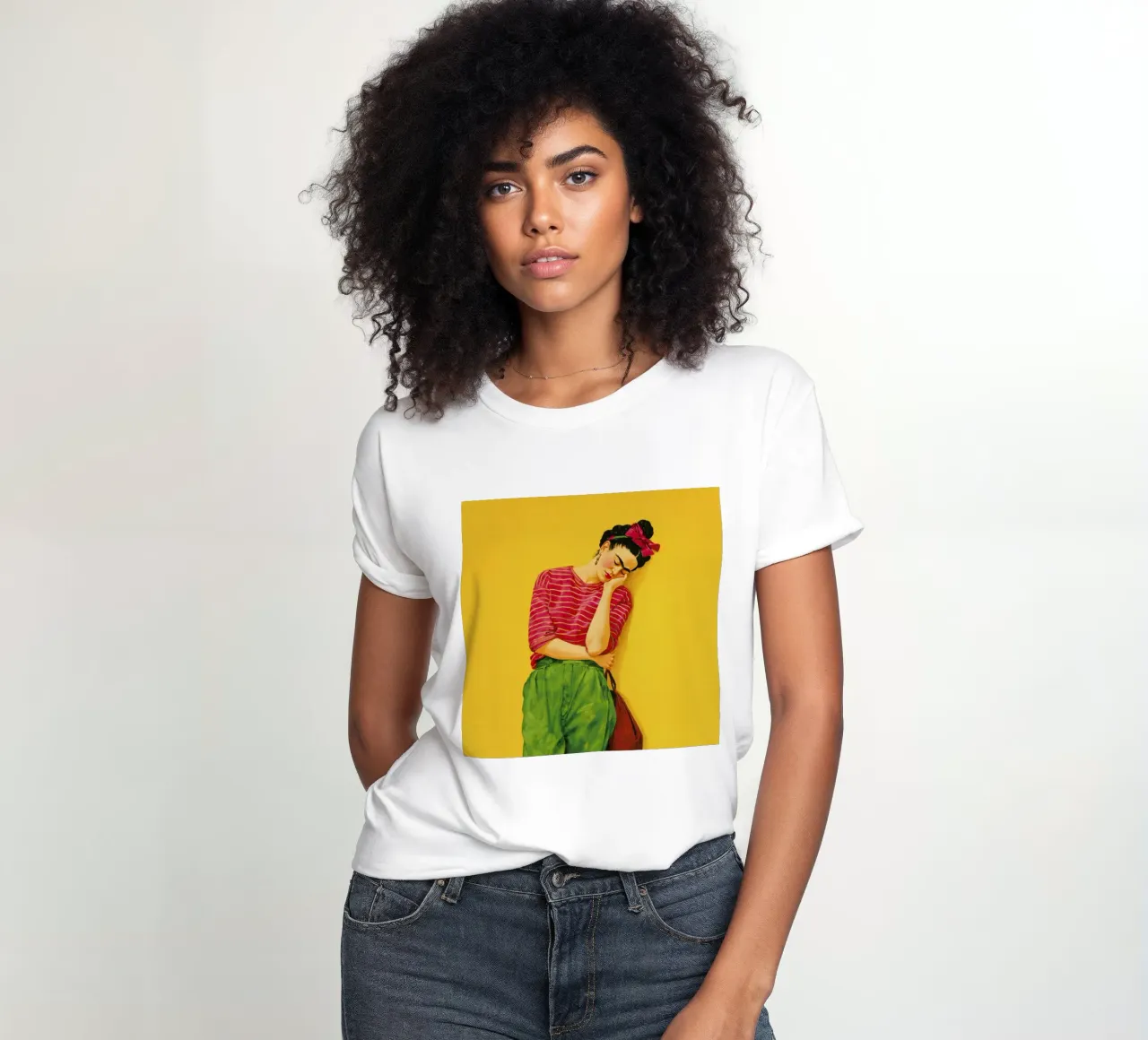 Ragazza messicana alla moda con camicia a righe su giallo t-shirt da donna da Modern Muse