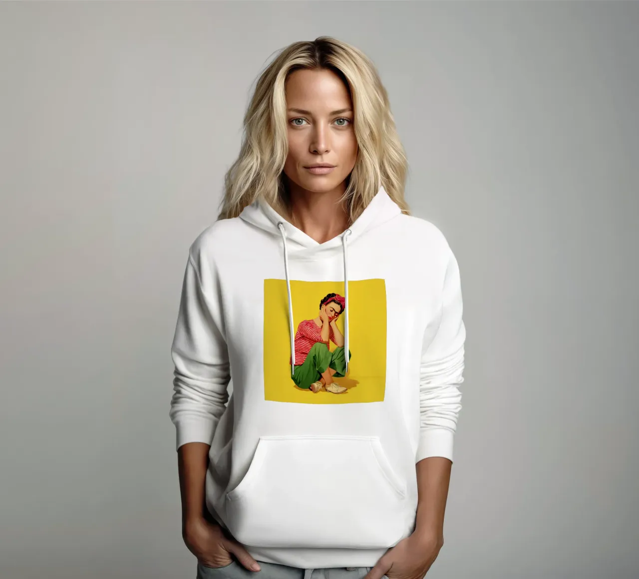 Ragazza messicana a righe con fiocco, opera d'arte retrò di tendenza felpa con cappuccio da Modern Muse