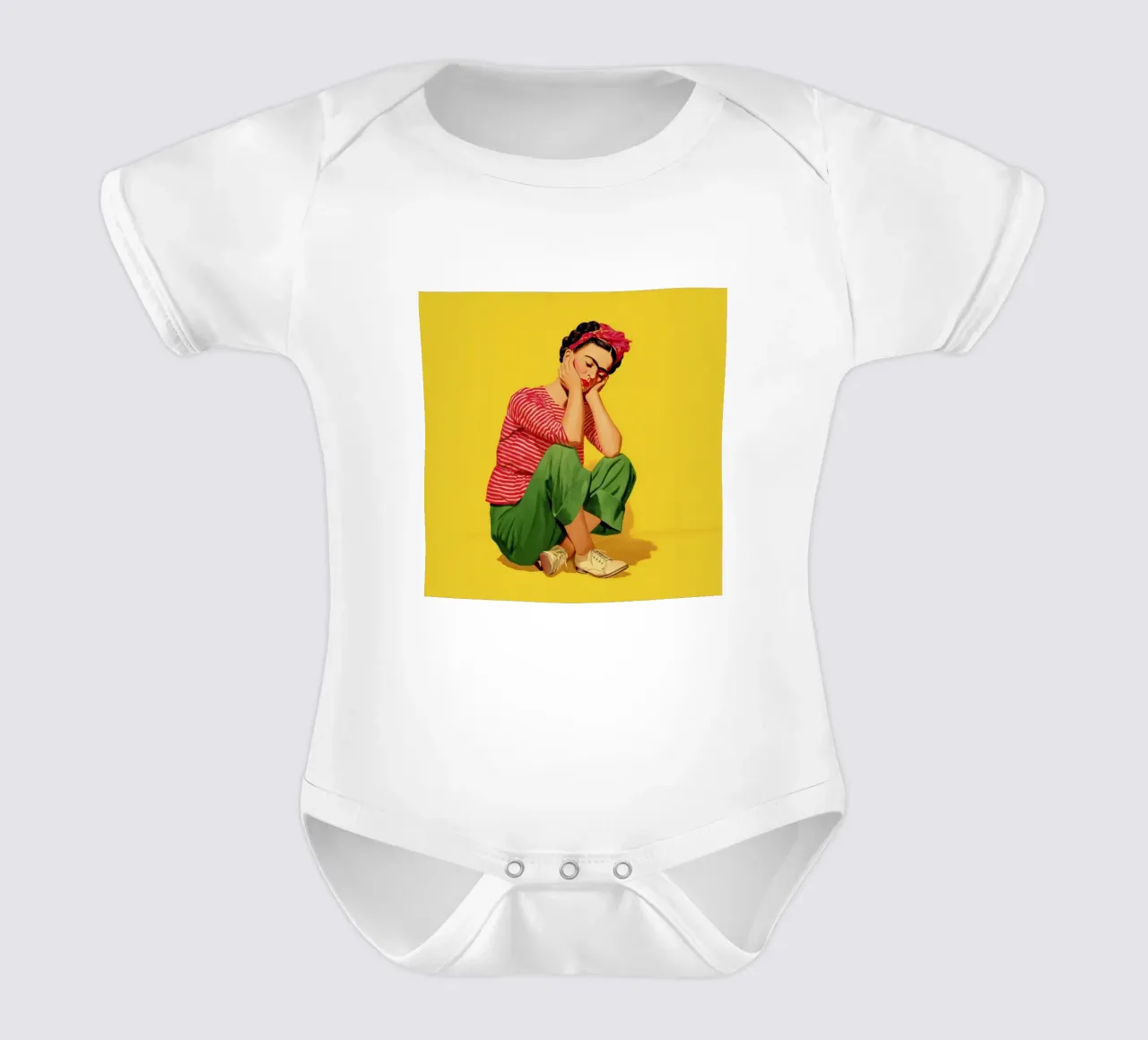 Ragazza messicana a righe con fiocco, opera d'arte retrò di tendenza body neonato maniche corte da Modern Muse