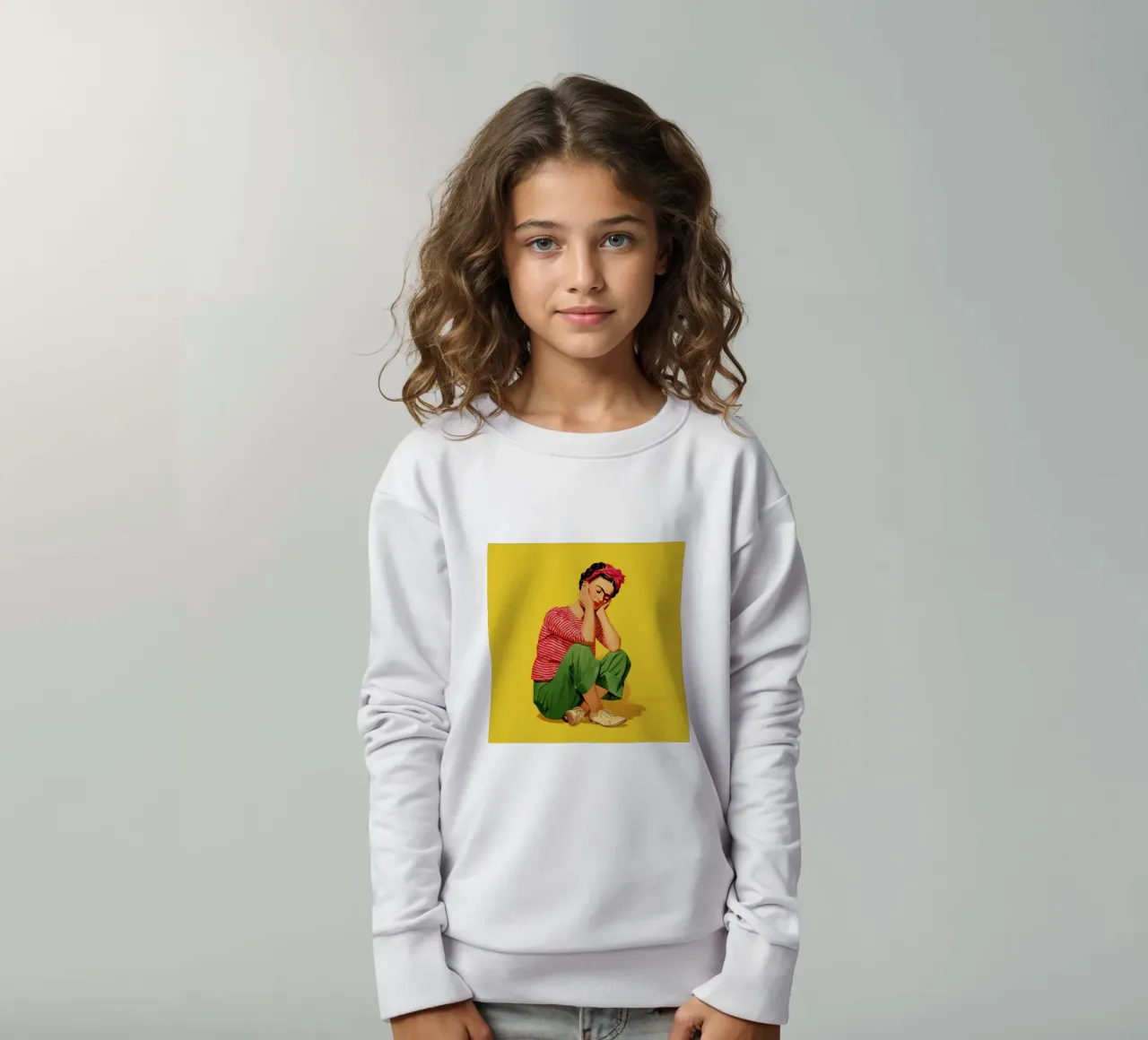 Ragazza messicana a righe con fiocco, opera d'arte retrò di tendenza felpa bambino da Modern Muse