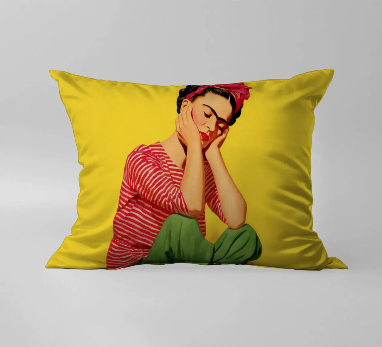 Ragazza messicana a righe con fiocco, opera d'arte retrò di tendenza cuscino da Modern Muse