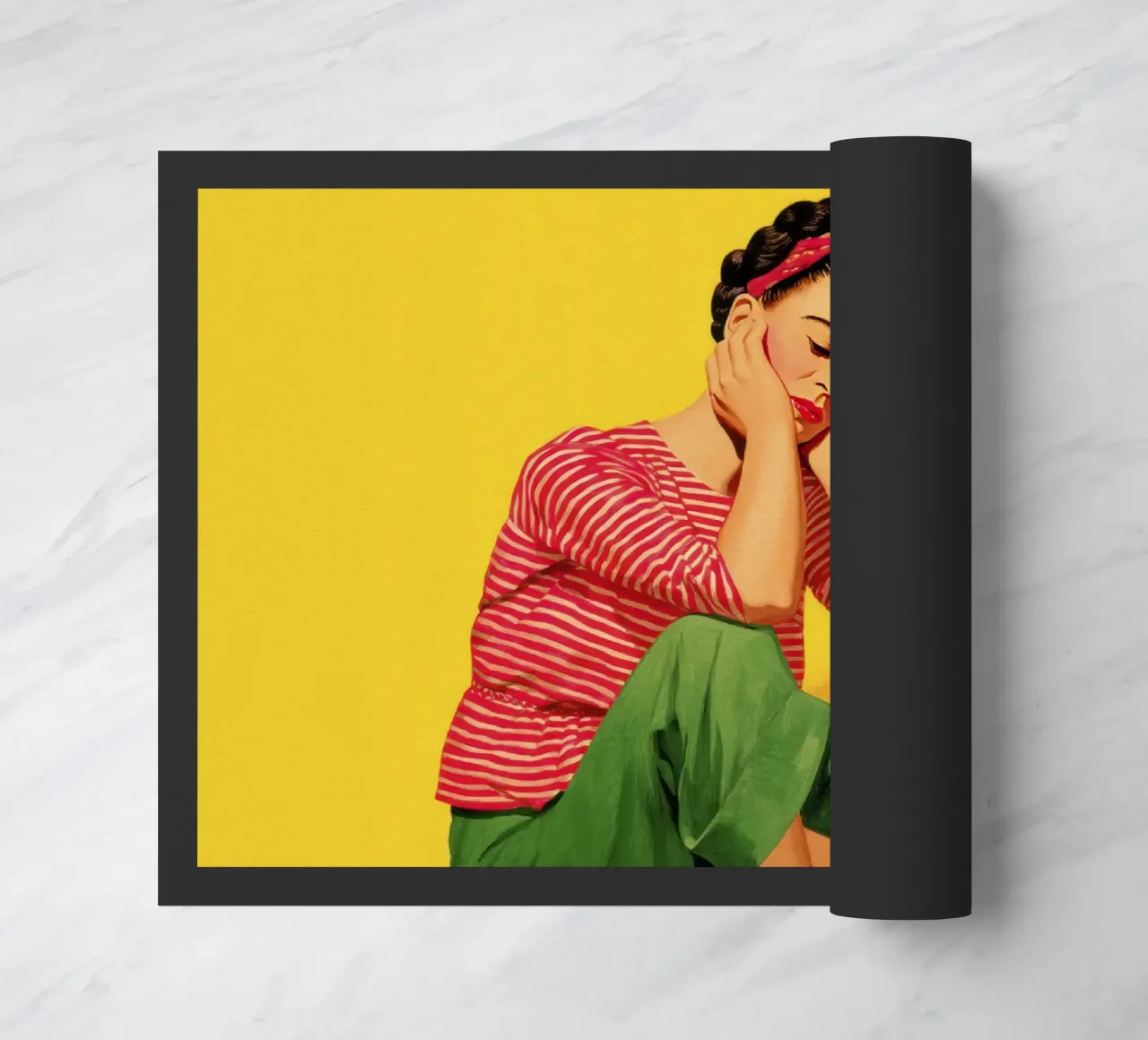 Ragazza messicana a righe con fiocco, opera d'arte retrò di tendenza zerbino da Modern Muse