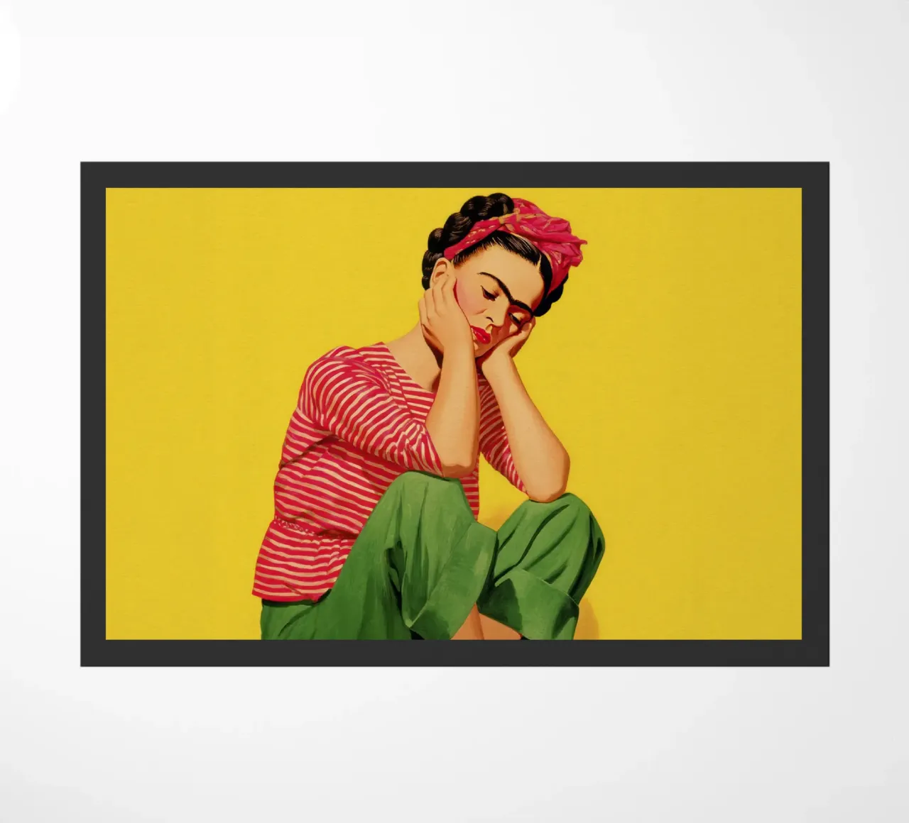 Ragazza messicana a righe con fiocco, opera d'arte retrò di tendenza zerbino da Modern Muse