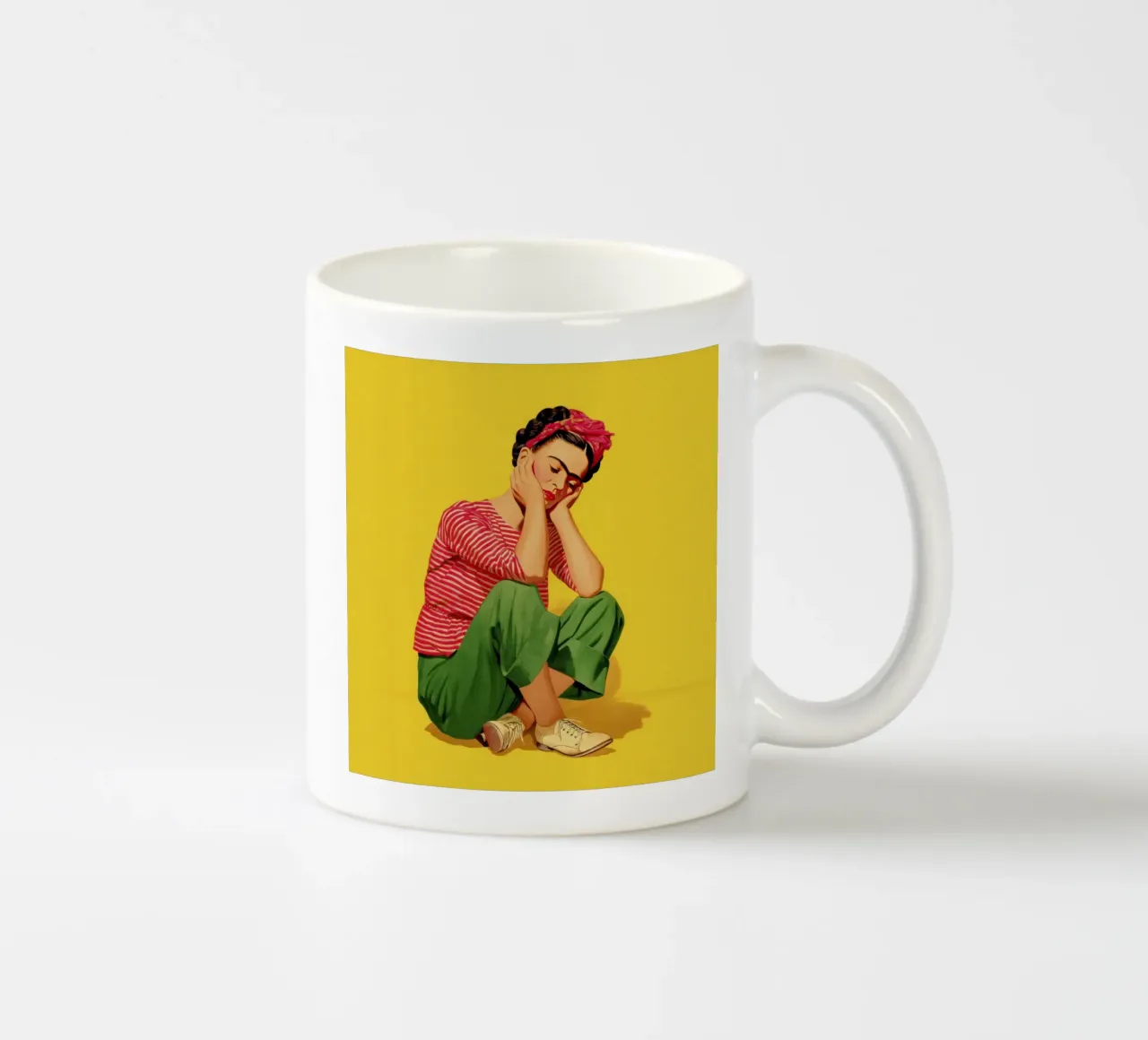 Ragazza messicana a righe con fiocco, opera d'arte retrò di tendenza tazza in ceramica da Modern Muse