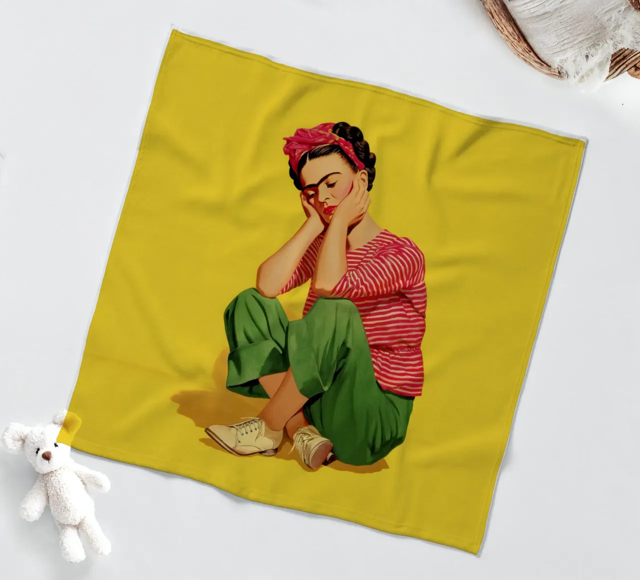 Ragazza messicana a righe con fiocco, opera d'arte retrò di tendenza coperta in pile da Modern Muse