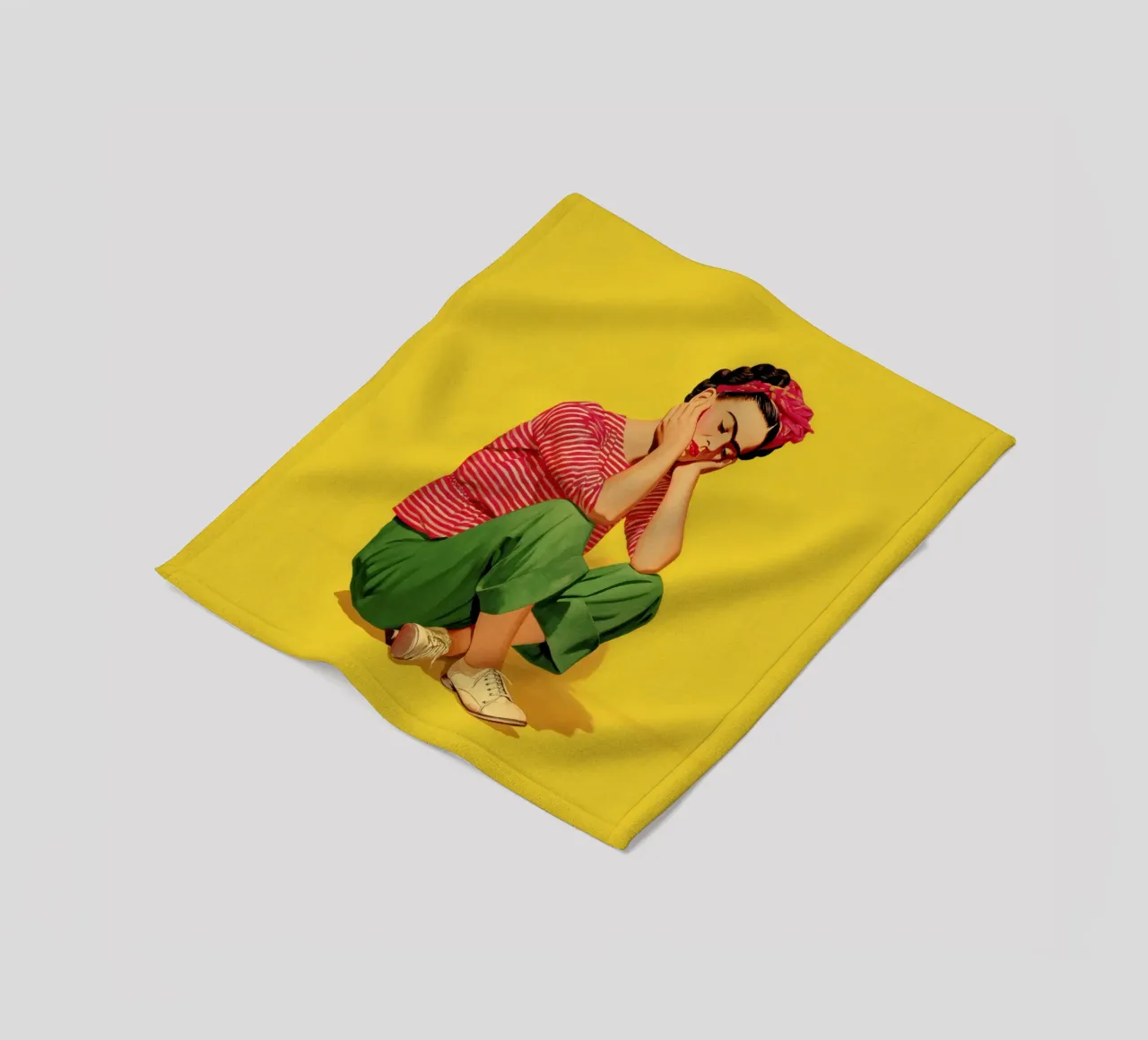 Ragazza messicana a righe con fiocco, opera d'arte retrò di tendenza coperta in pile da Modern Muse