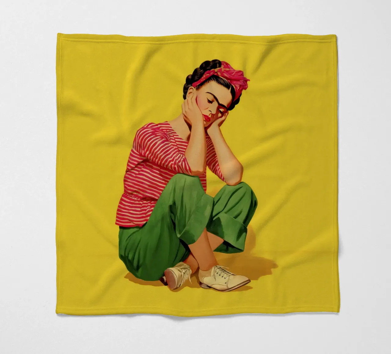 Ragazza messicana a righe con fiocco, opera d'arte retrò di tendenza coperta in pile da Modern Muse