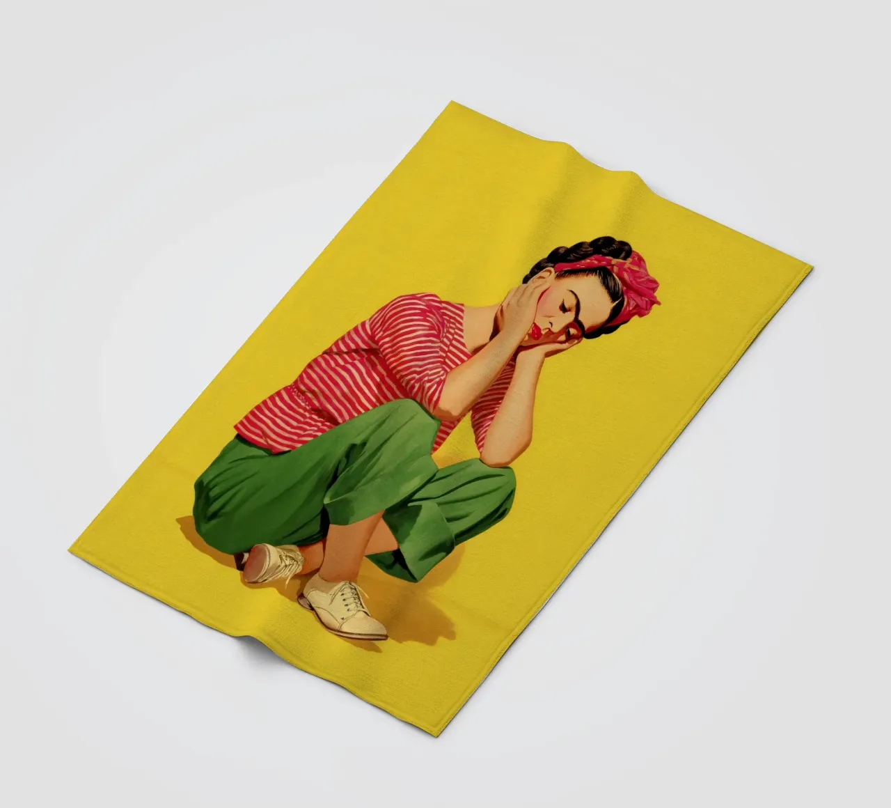 Ragazza messicana a righe con fiocco, opera d'arte retrò di tendenza coperta in pile da Modern Muse