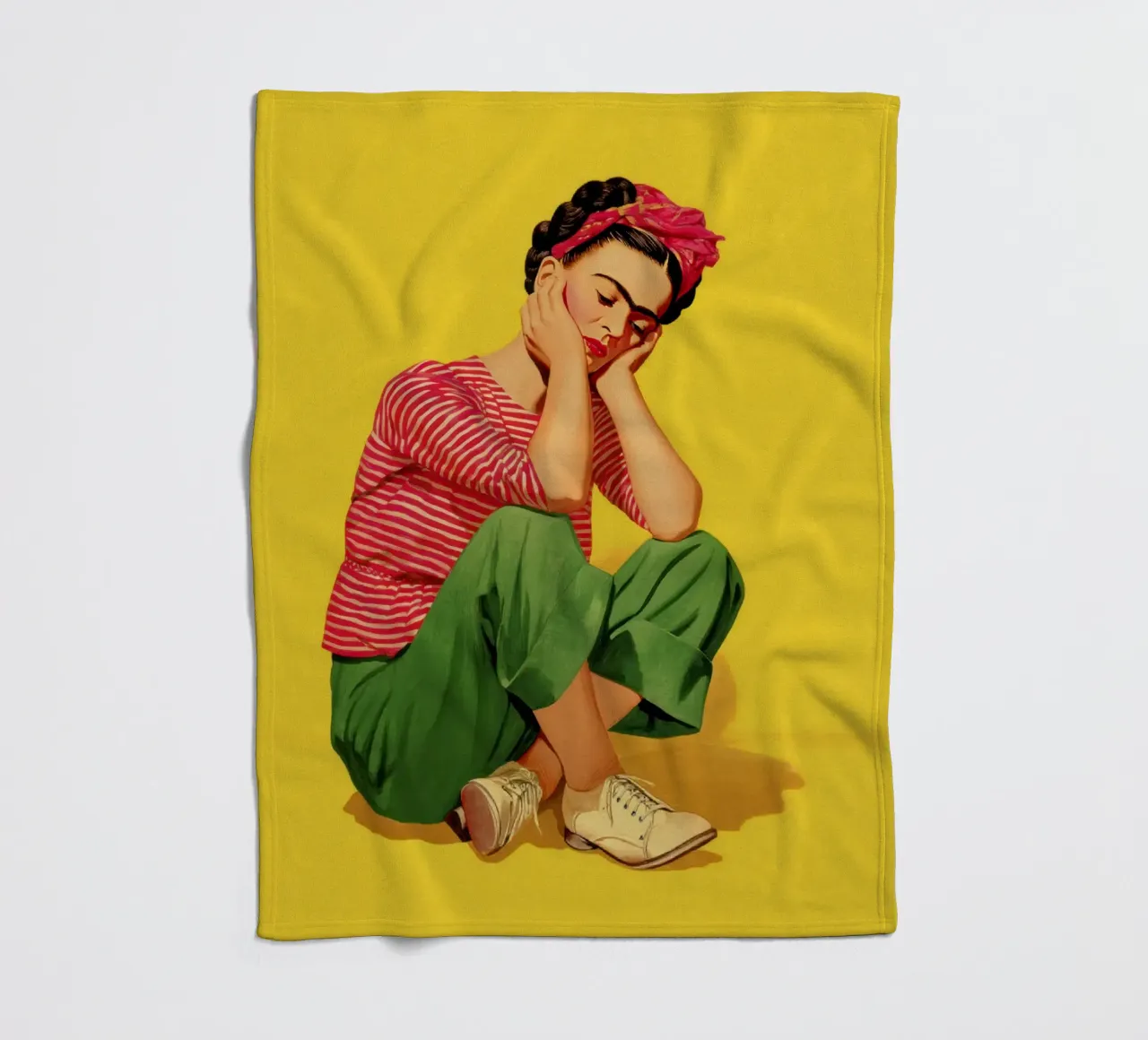 Ragazza messicana a righe con fiocco, opera d'arte retrò di tendenza coperta in pile da Modern Muse