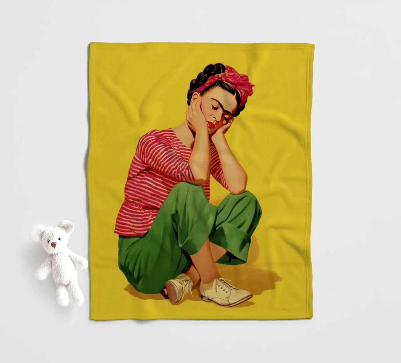 Ragazza messicana a righe con fiocco, opera d'arte retrò di tendenza coperta in pile da Modern Muse