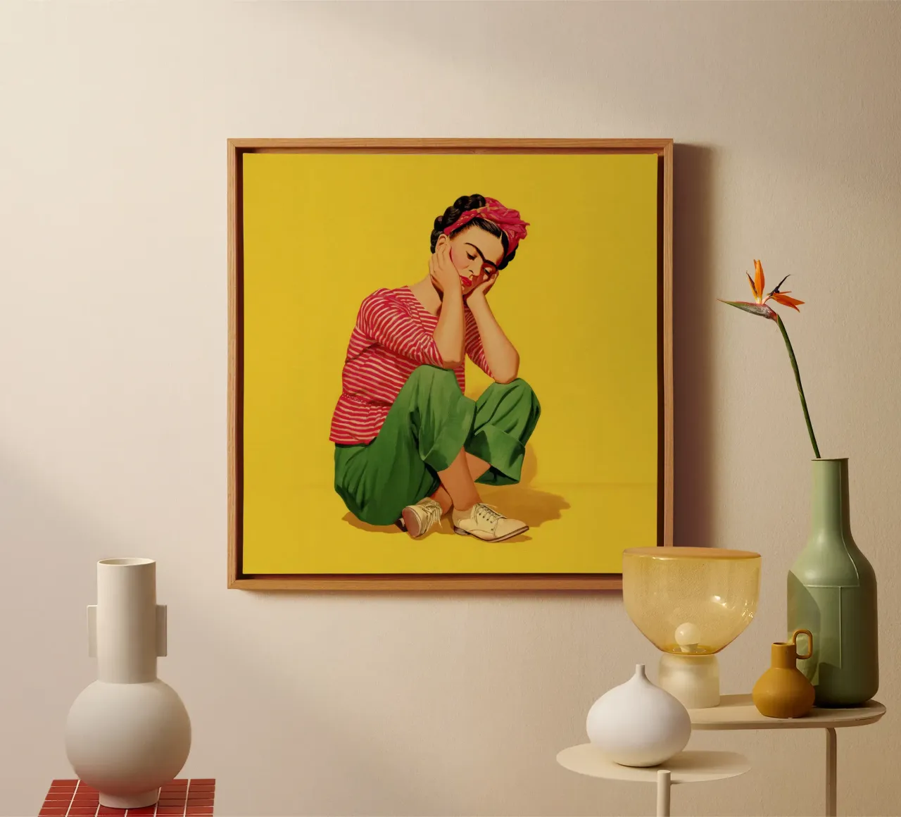 Ragazza messicana a righe con fiocco, opera d'arte retrò di tendenza tela con Cornice a cassetta da Modern Muse