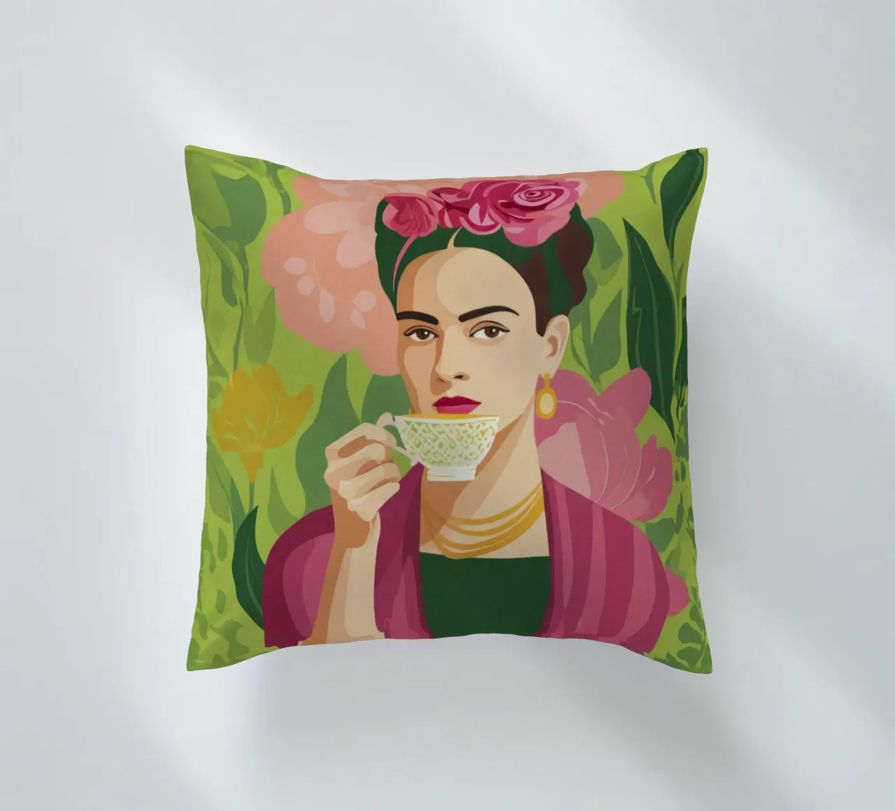 Ragazza messicana pastello con tè, atmosfera moderna del Midcentury cuscino da Modern Muse