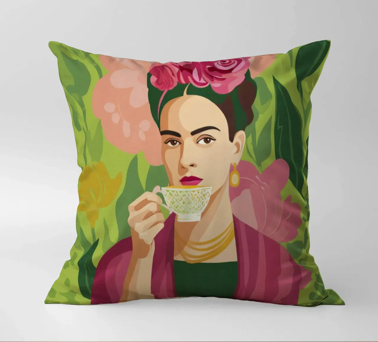 Ragazza messicana pastello con tè, atmosfera moderna del Midcentury cuscino da Modern Muse