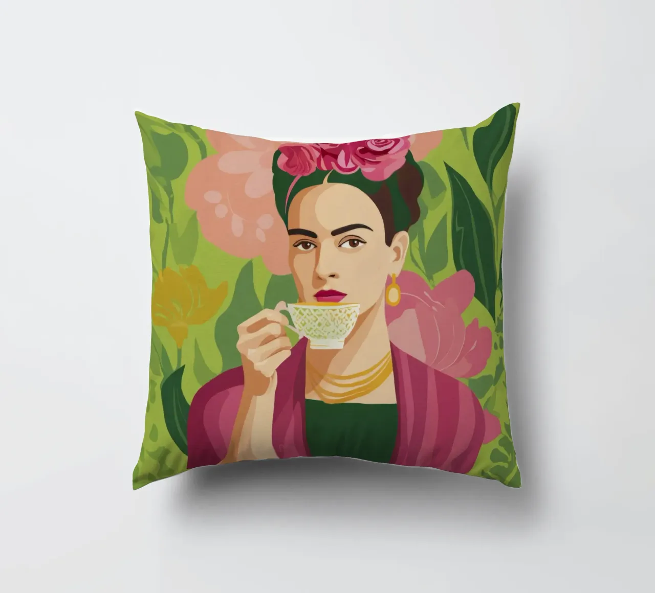 Ragazza messicana pastello con tè, atmosfera moderna del Midcentury cuscino da Modern Muse