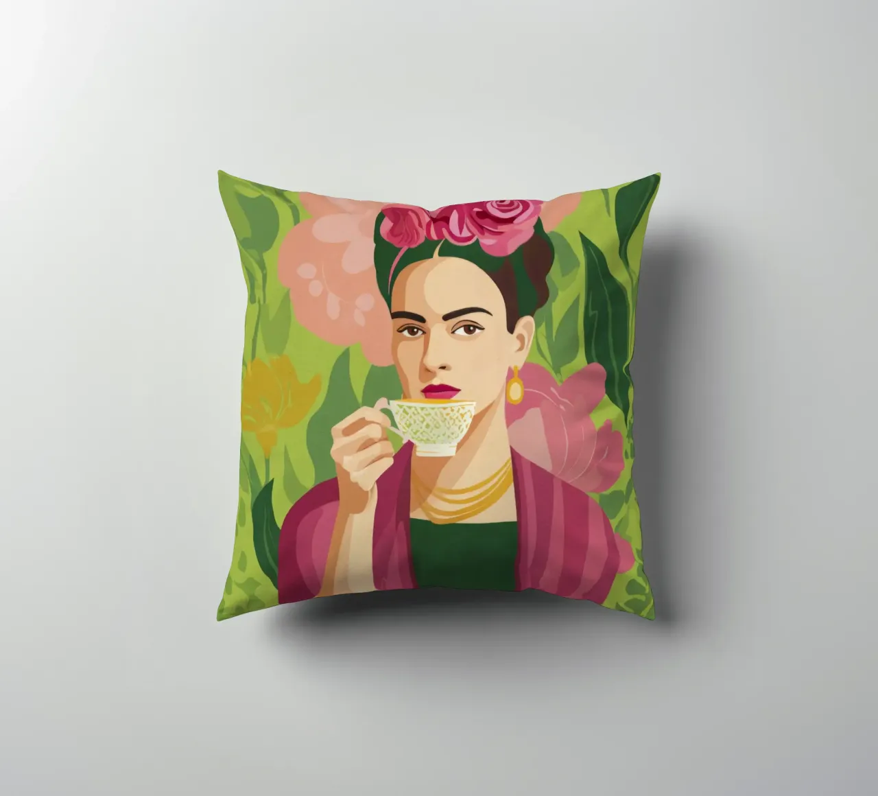 Ragazza messicana pastello con tè, atmosfera moderna del Midcentury cuscino da Modern Muse