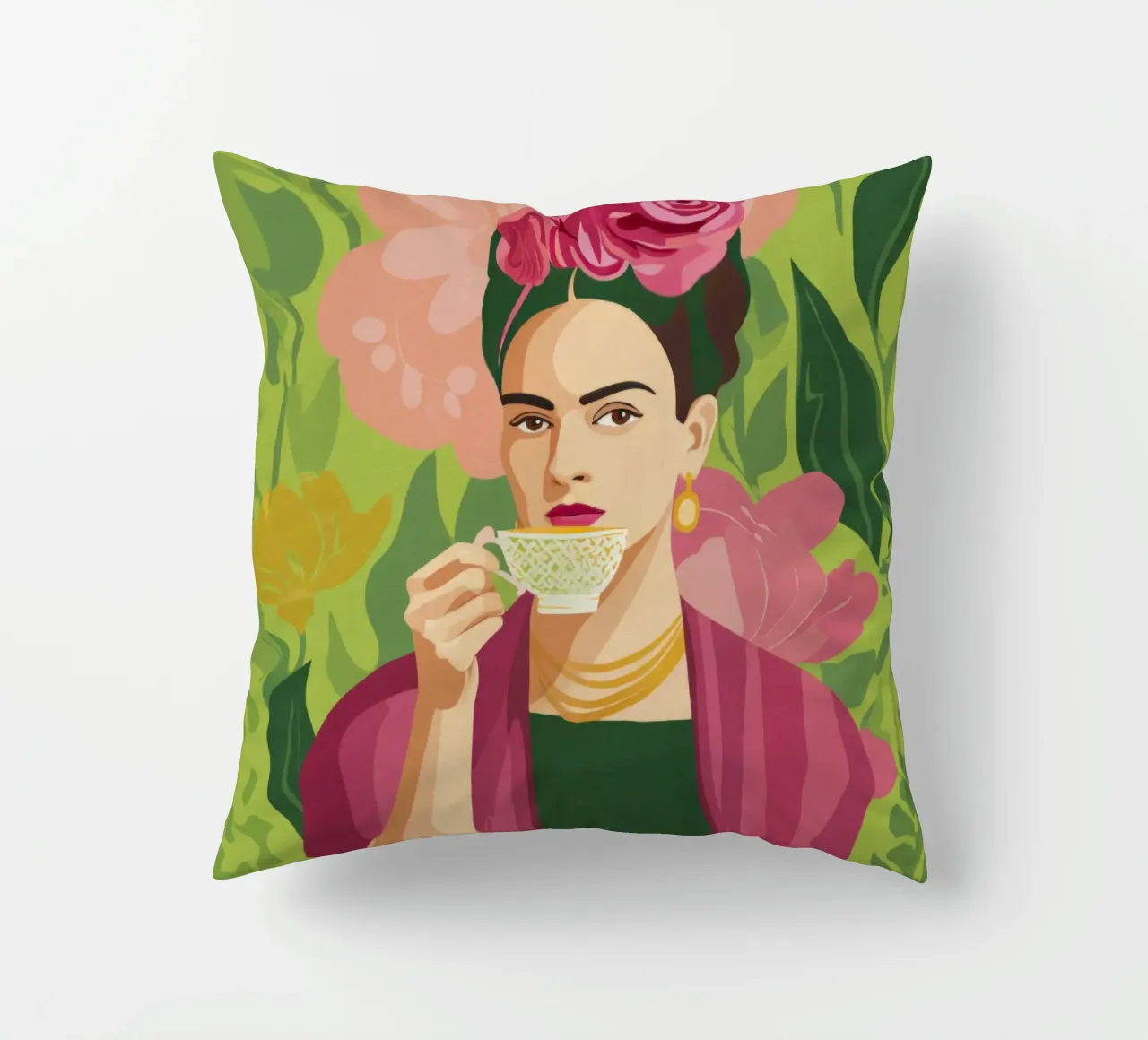 Ragazza messicana pastello con tè, atmosfera moderna del Midcentury cuscino da Modern Muse