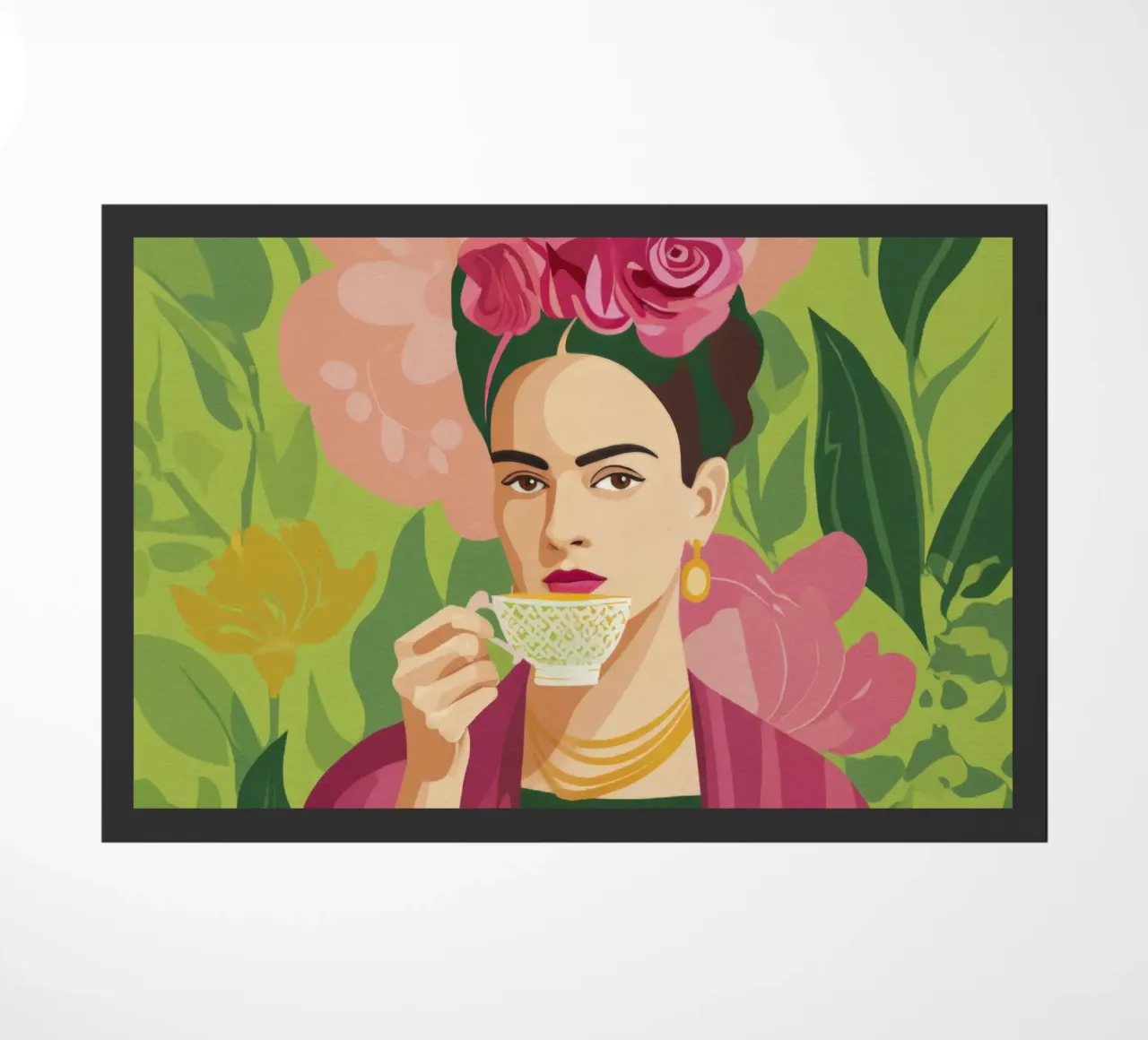 Ragazza messicana pastello con tè, atmosfera moderna del Midcentury zerbino da Modern Muse
