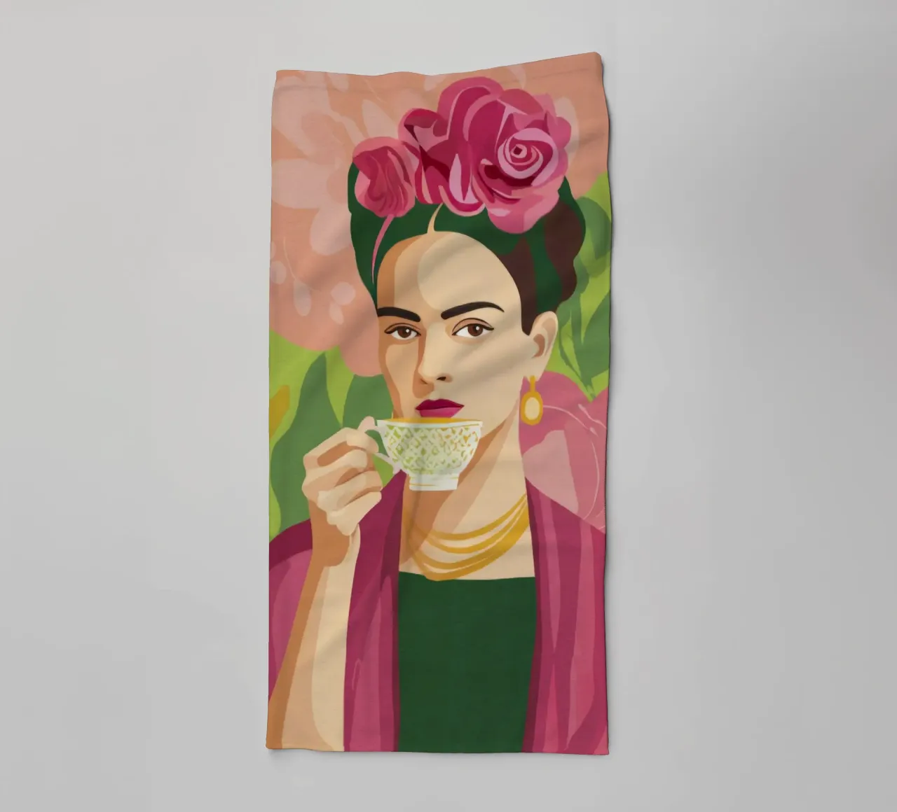 Ragazza messicana pastello con tè, atmosfera moderna del Midcentury asciugamano da bagno da Modern Muse