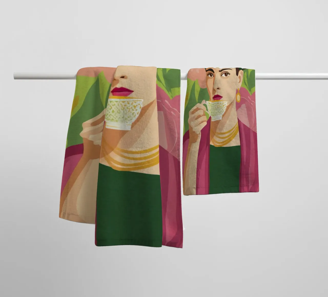 Ragazza messicana pastello con tè, atmosfera moderna del Midcentury asciugamano da bagno da Modern Muse