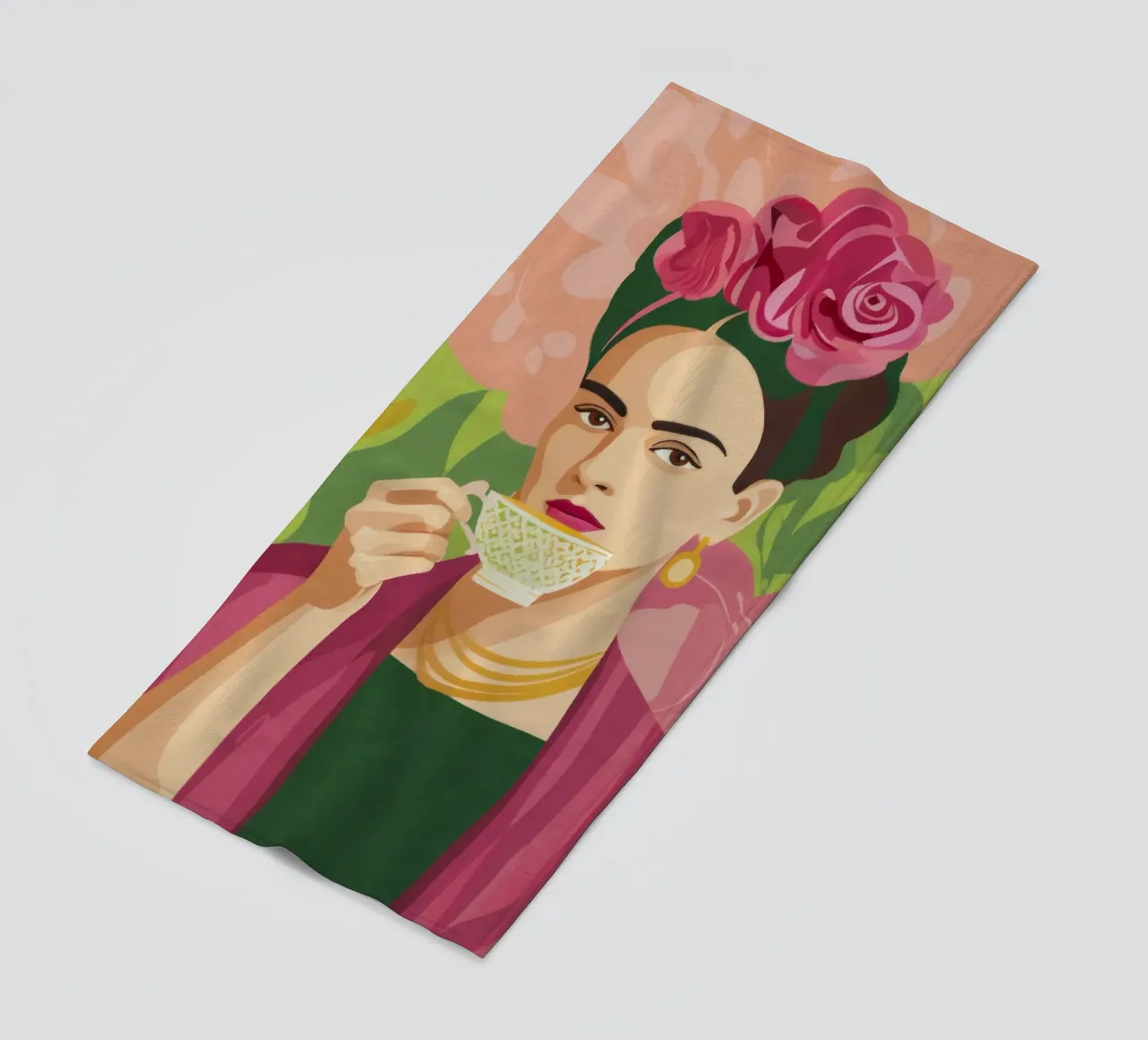 Ragazza messicana pastello con tè, atmosfera moderna del Midcentury telo mare da Modern Muse