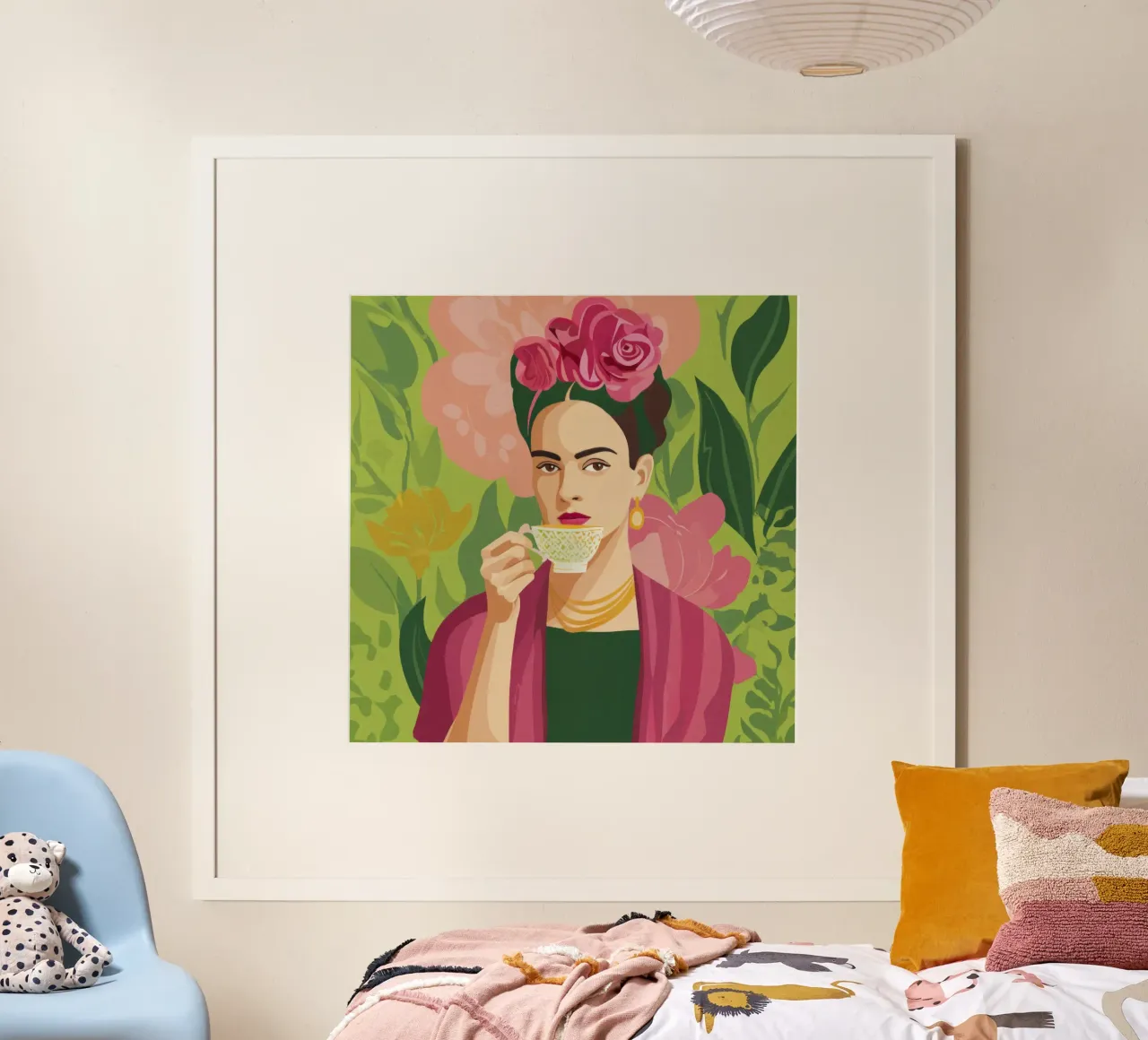 Ragazza messicana pastello con tè, atmosfera moderna del Midcentury carta hahnemühle da Modern Muse