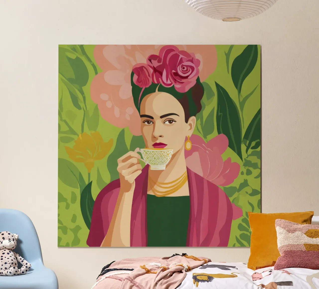 Ragazza messicana pastello con tè, atmosfera moderna del Midcentury carta hahnemühle da Modern Muse
