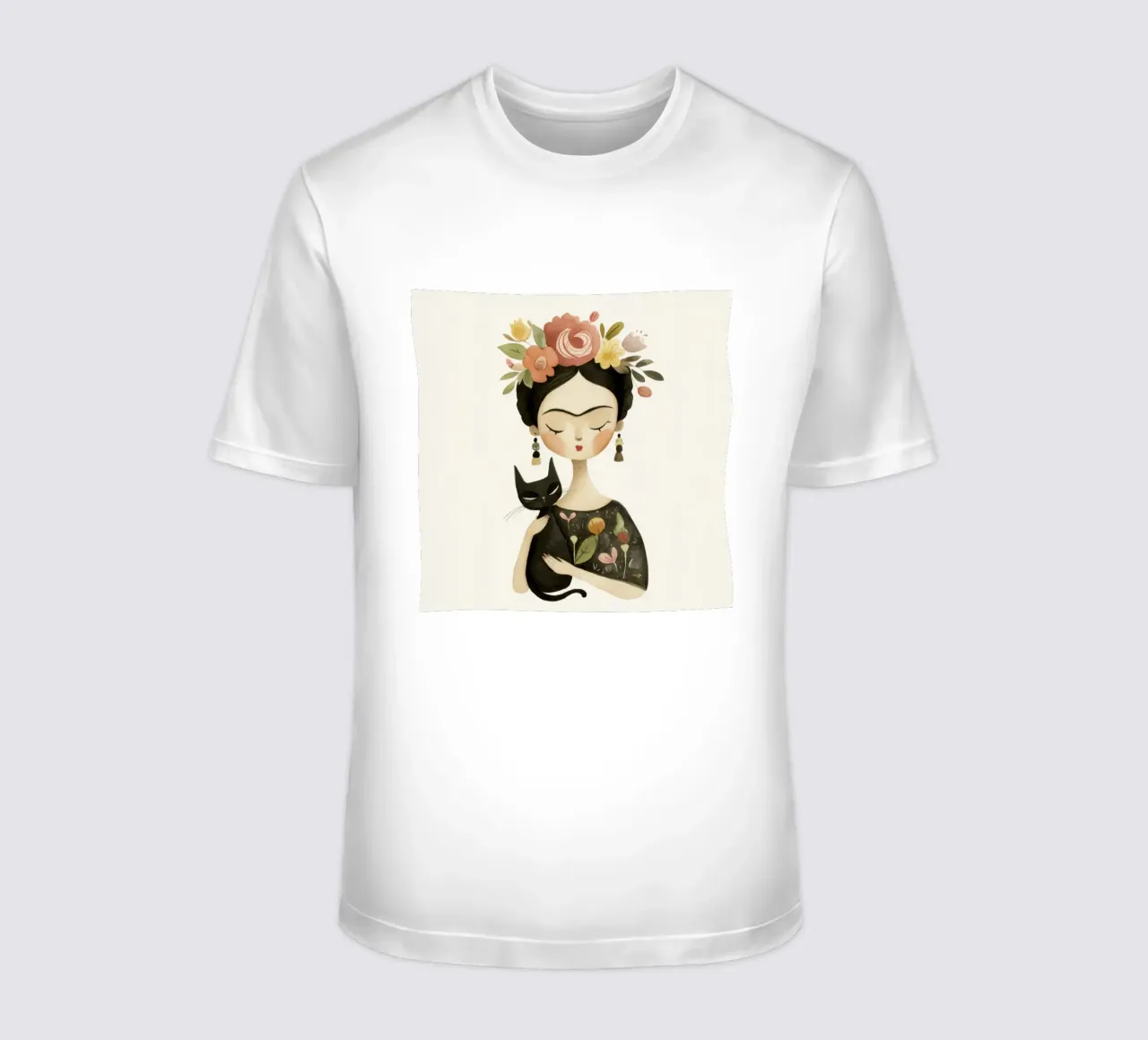 Ragazza stravagante e retrò con gatto nero e corona floreale t-shirt da Modern Muse