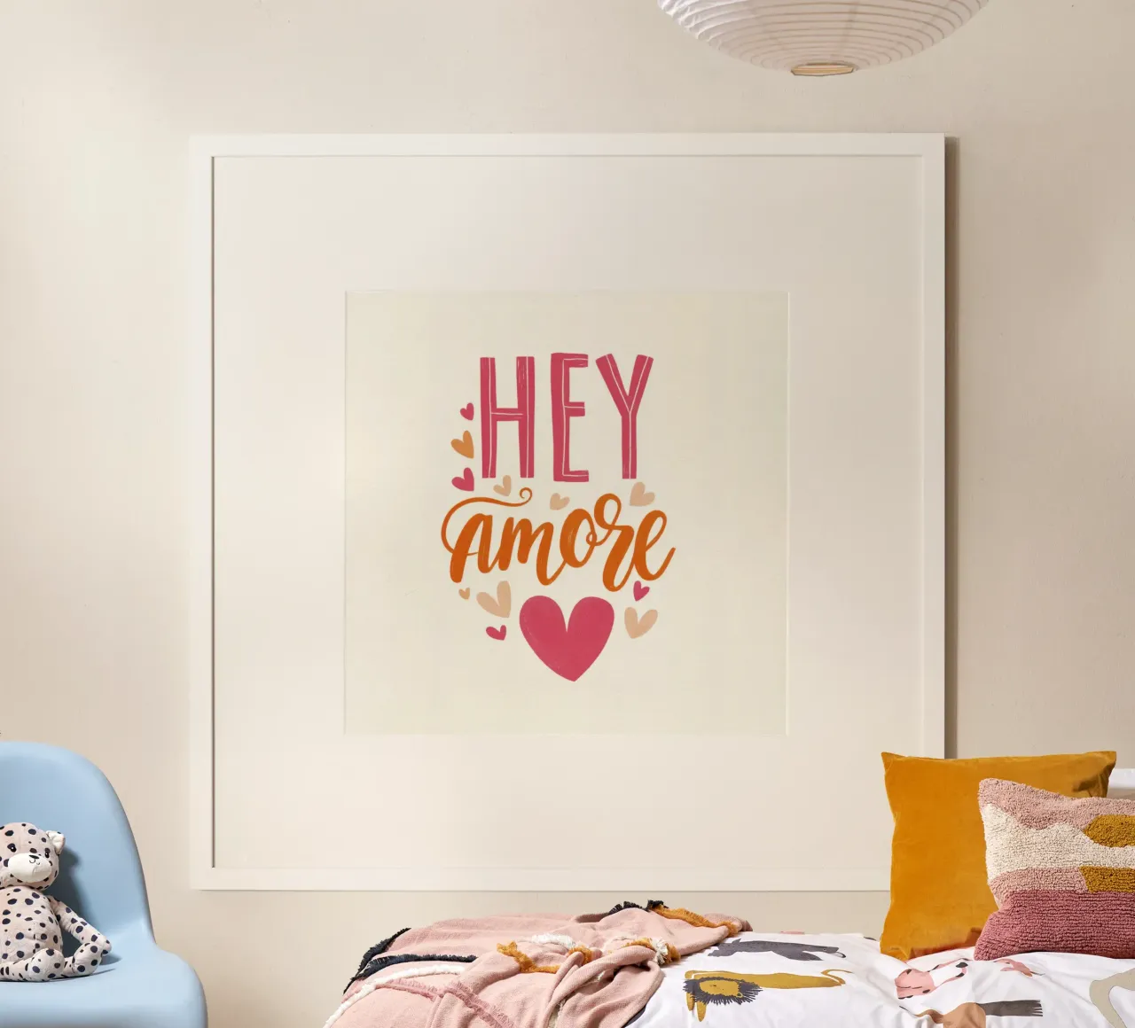 Tipografia Hey Amore in rosa e arancione con cuori poster da Modern Muse