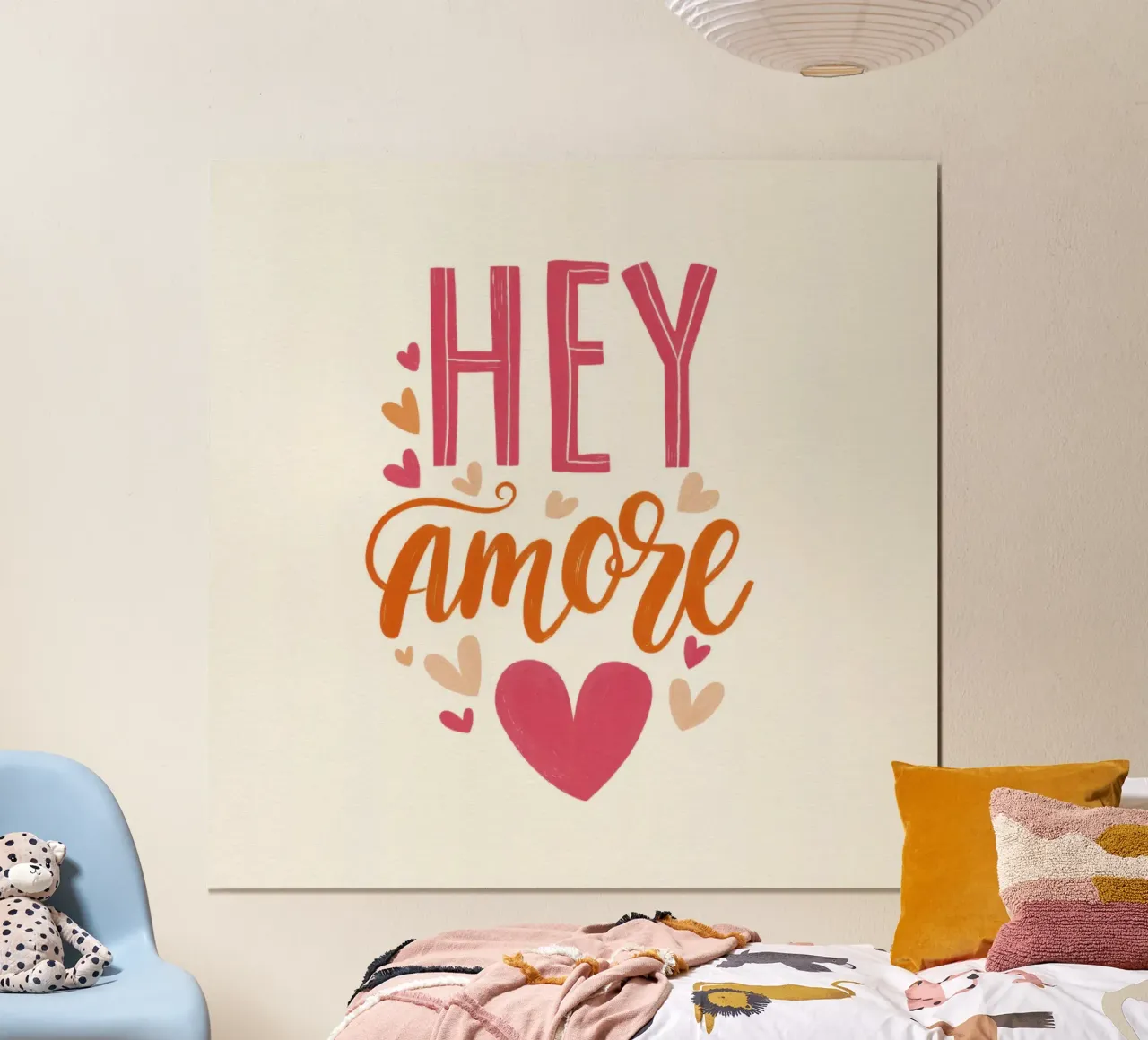 Tipografia Hey Amore in rosa e arancione con cuori poster da Modern Muse