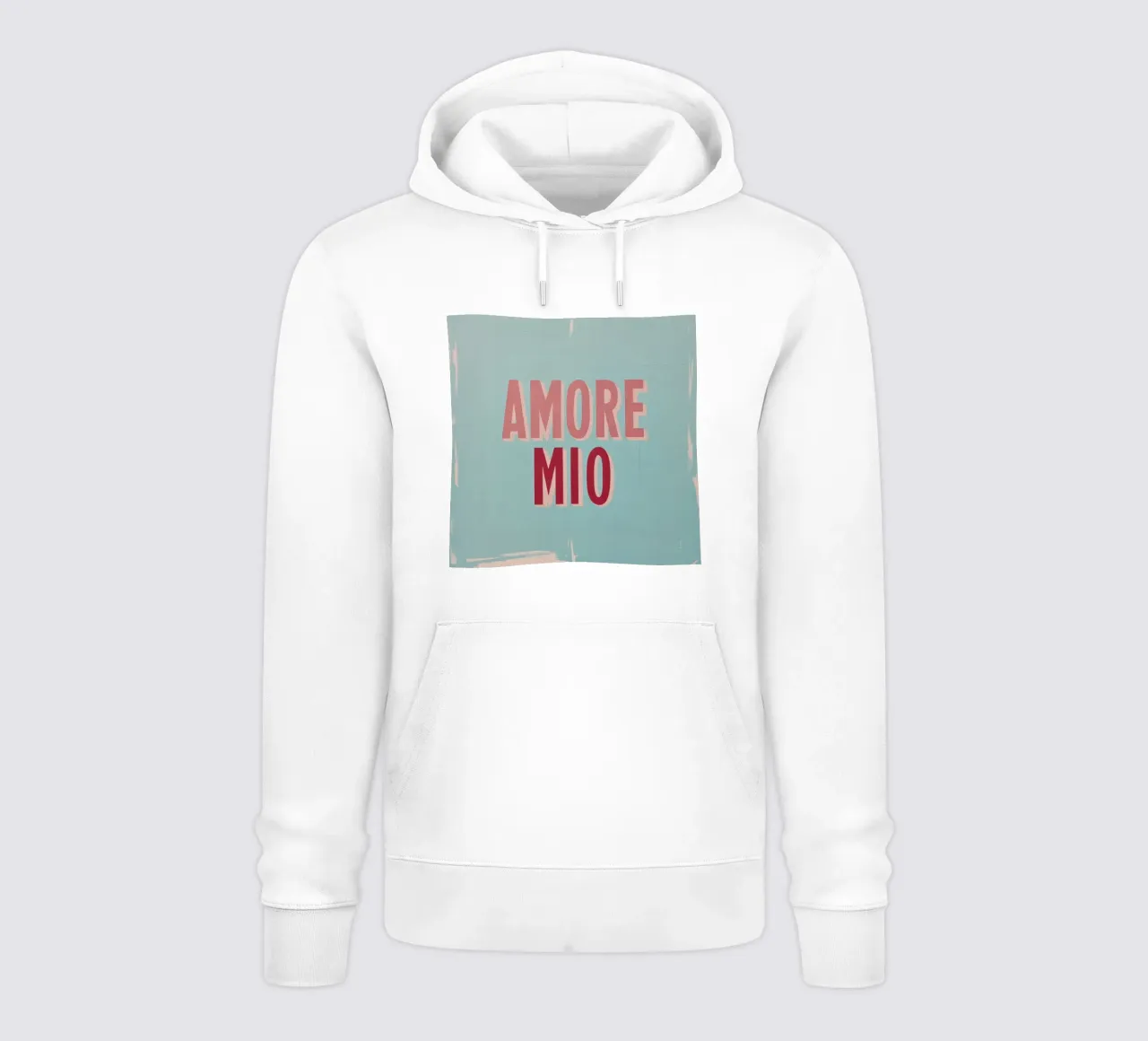 Amore Mio Testo retrò anni '50 in rosa e rosso su turchese felpa con cappuccio da Modern Muse