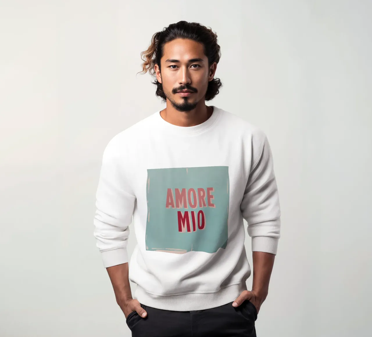 Amore Mio Retro 50s Text in Rosa & Rot auf Türkis Sweatshirt von Modern Muse