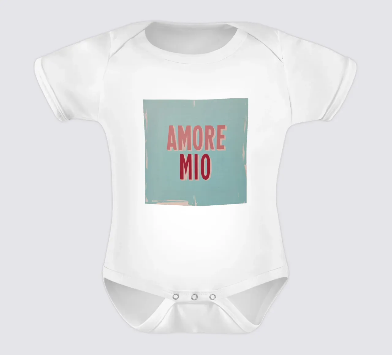 Amore Mio Retro 50s Text in Rosa & Rot auf Türkis Kurzarm Babybody von Modern Muse