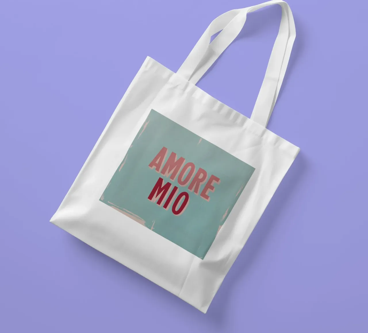 Amore Mio Retro 50s Text in Rosa & Rot auf Türkis Jutebeutel von Modern Muse