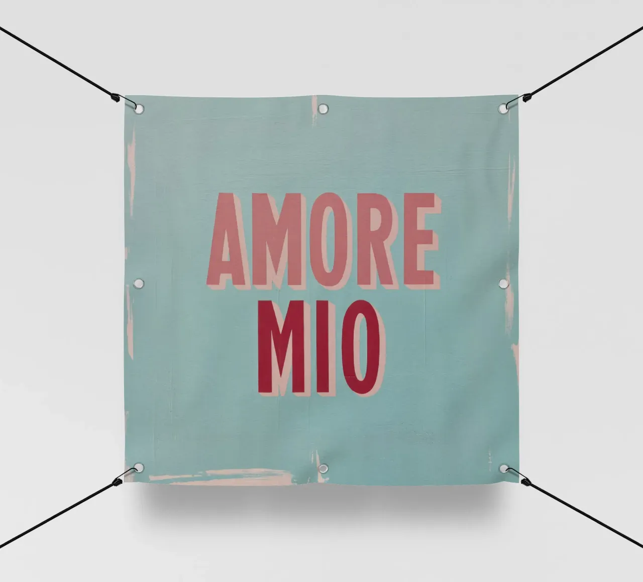 Amore Mio Testo retrò anni '50 in rosa e rosso su turchese telo in pvc da Modern Muse