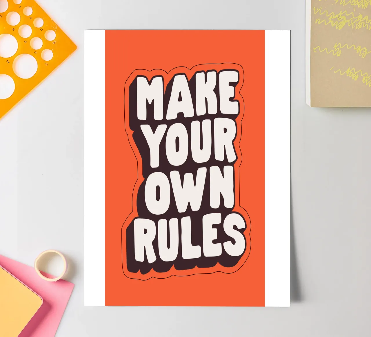 Make Your Own Rules Typography Print in Black White Orange sticker sheet by THE MOTIVATED TYPE