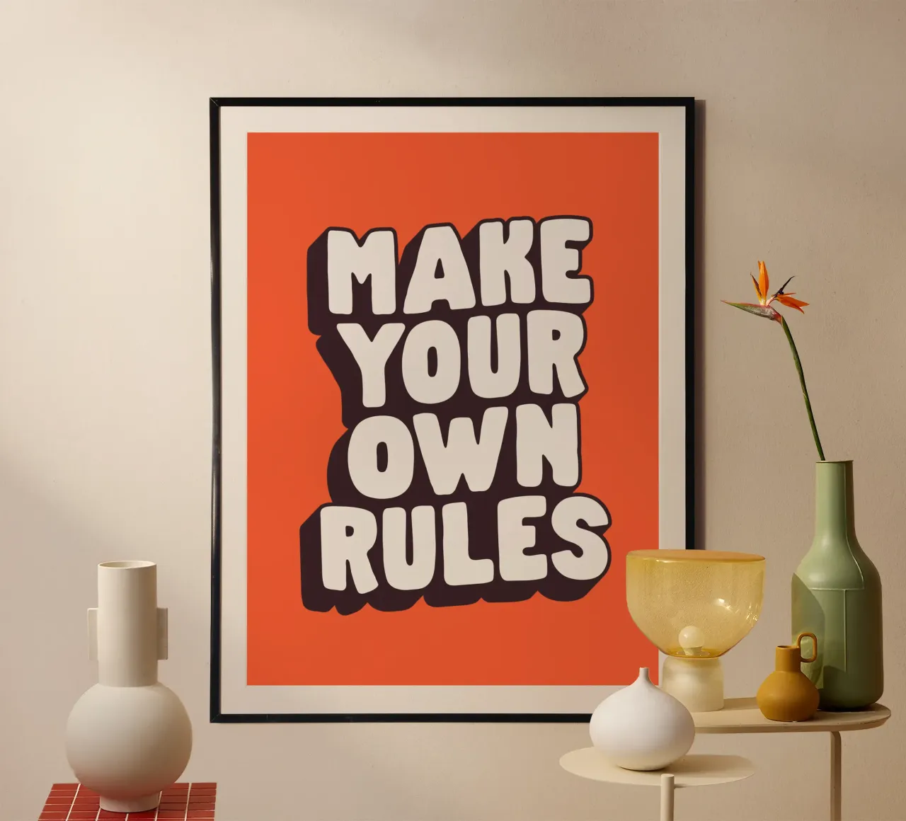 Make Your Own Rules Typography Print in Black White Orange hahnemühle by THE MOTIVATED TYPE