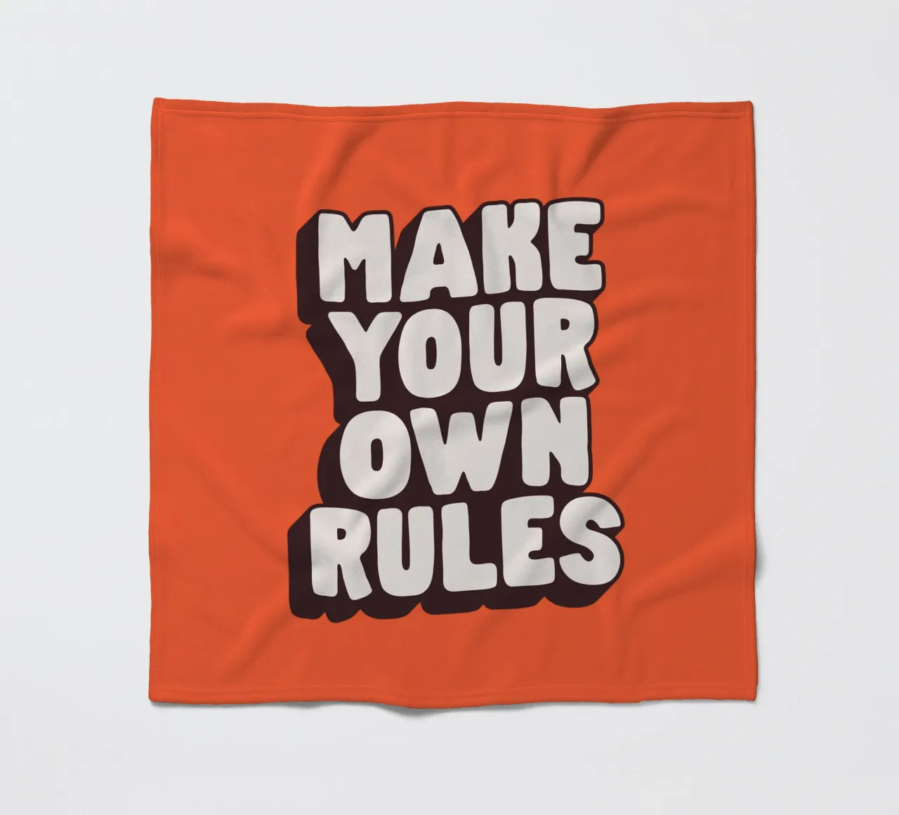 Make Your Own Rules Typography Print in Black White Orange fleece blanket by THE MOTIVATED TYPE