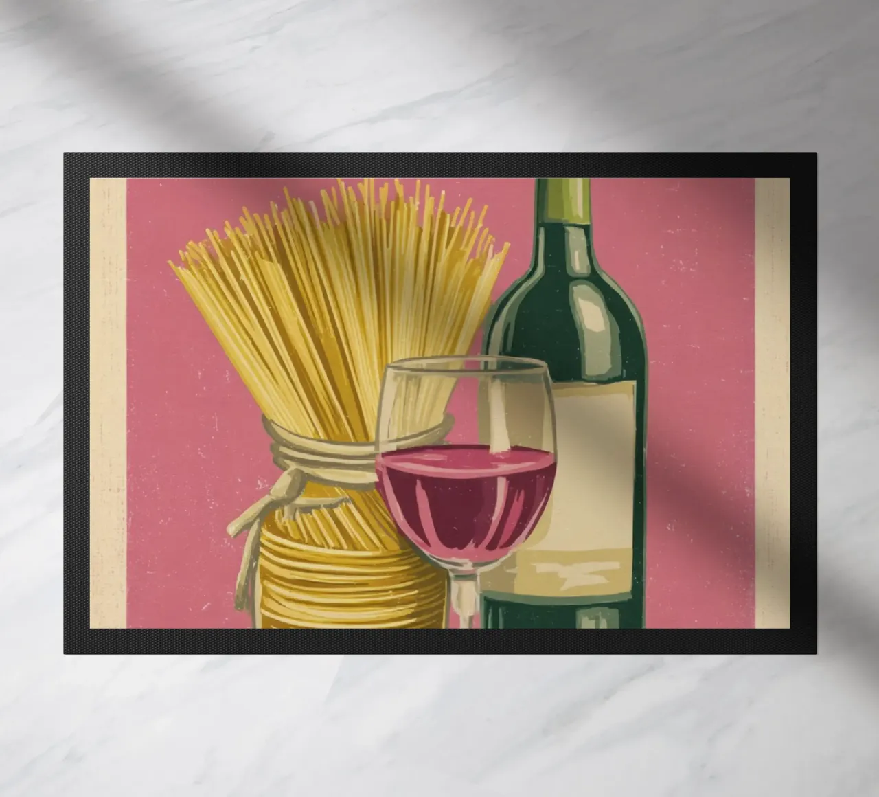Pasta & Vino Retro Poster with Wine, Spaghetti & Basil zerbino da Modern Muse