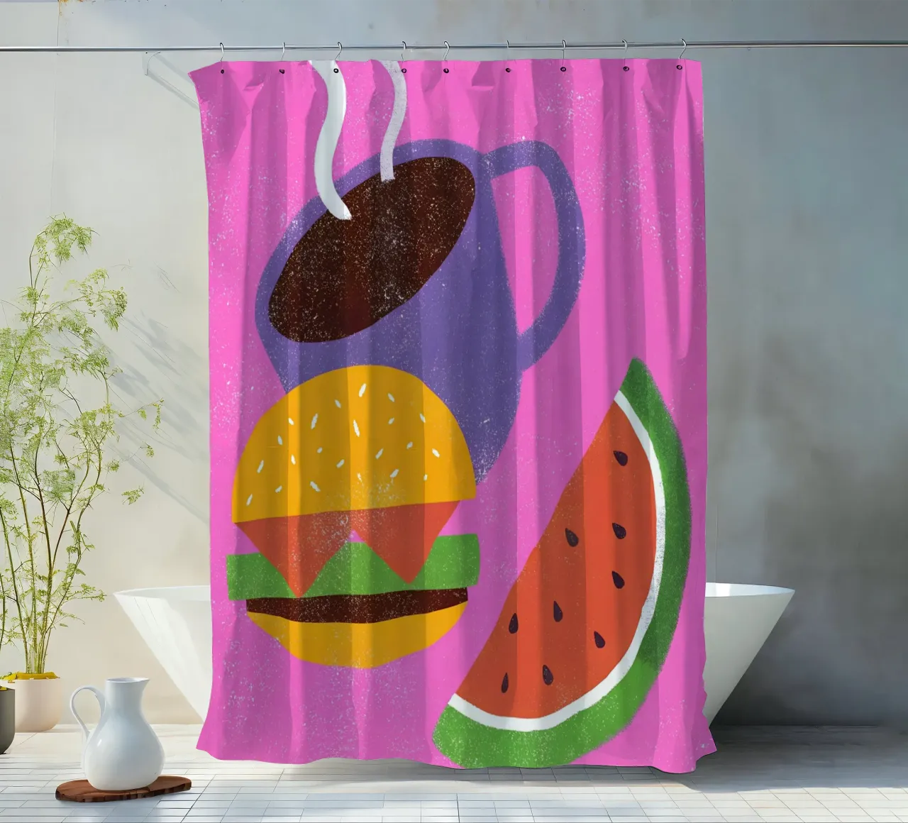 Frutta e caffè Retro Pop tenda da doccia da THE LATEST SHOP