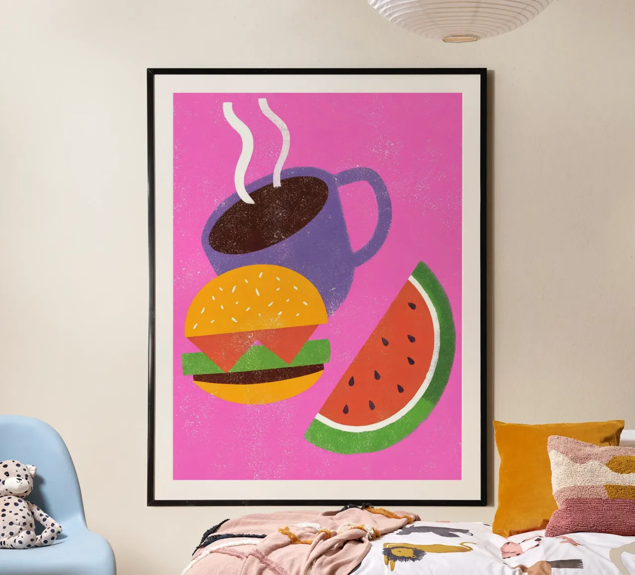 Frutta e caffè Retro Pop poster con telaio in legno da THE LATEST SHOP