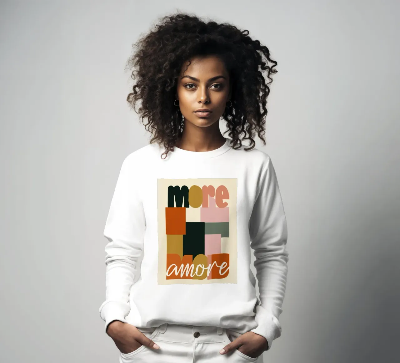 Mehr Amore Bold 70s Boho Abstract Typografie Sweatshirt von Modern Muse