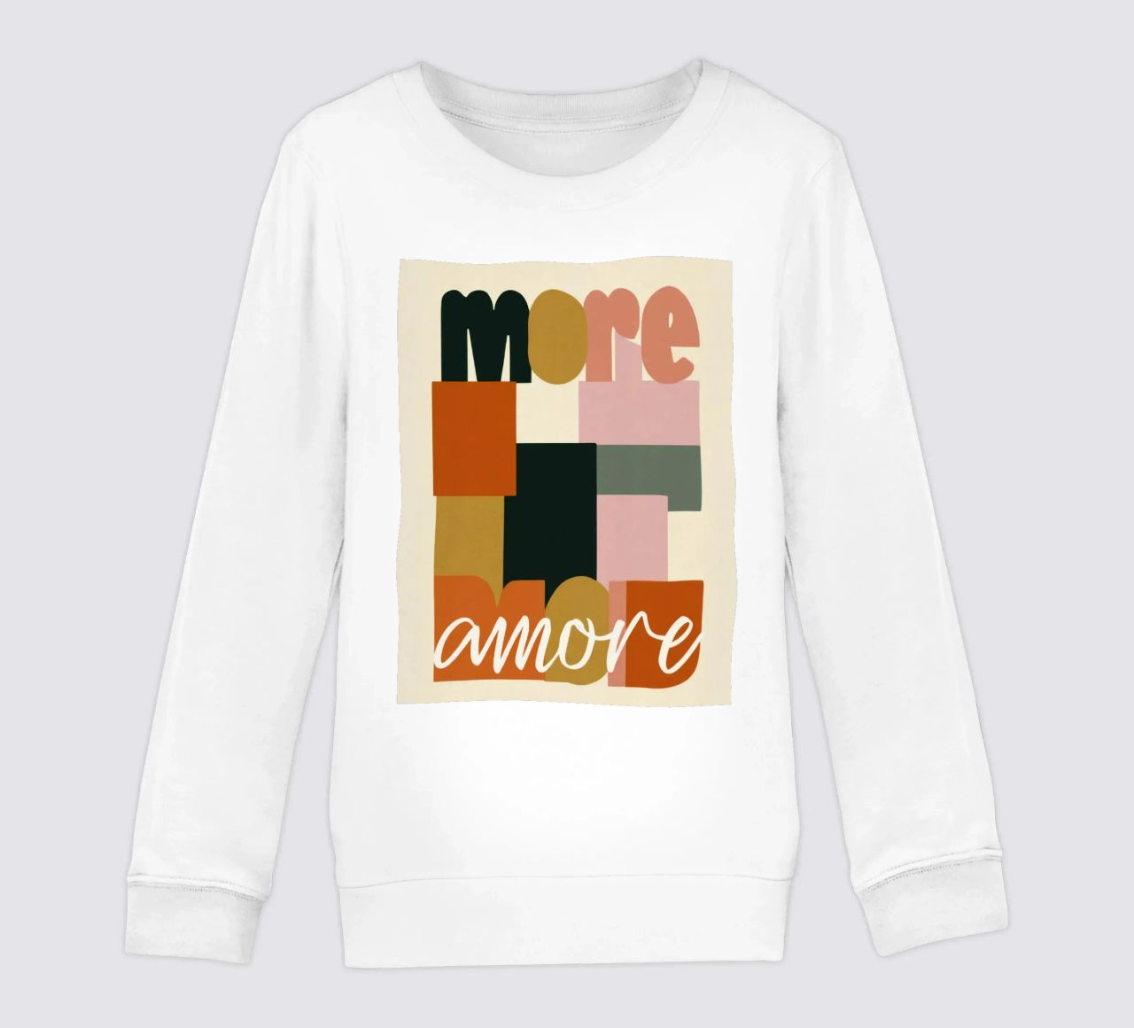 Plus Amore Bold 70s Boho Abstract Typography sweat enfant de Modern Muse