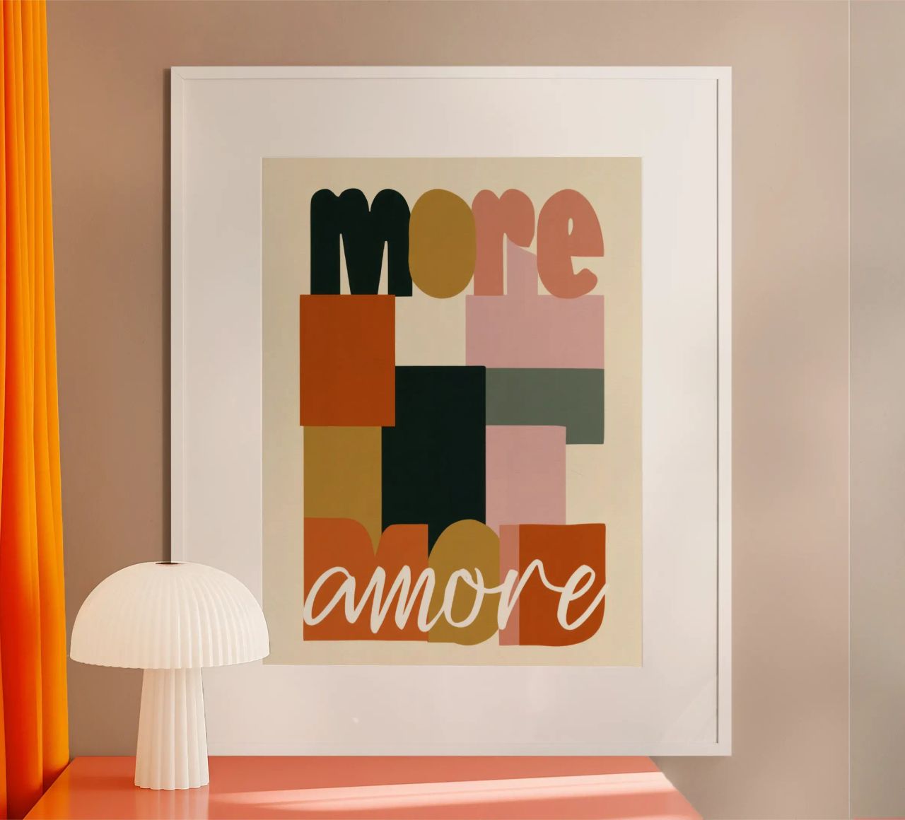 Mehr Amore Bold 70s Boho Abstract Typografie Poster von Modern Muse