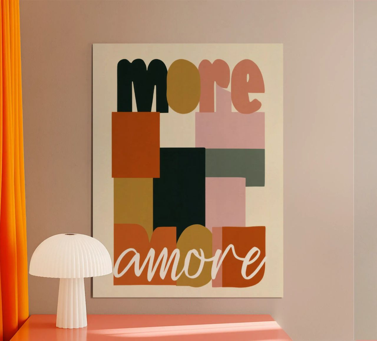 Mehr Amore Bold 70s Boho Abstract Typografie Poster von Modern Muse