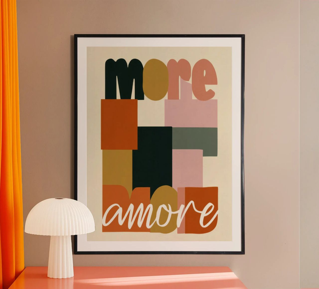 Mehr Amore Bold 70s Boho Abstract Typografie Poster von Modern Muse