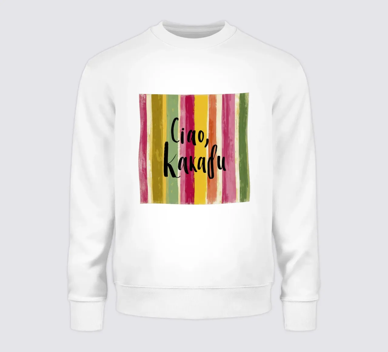 Ciao Kakadu Bold Typography on Colorful Retro Stripes sweatshirt by Modern Muse