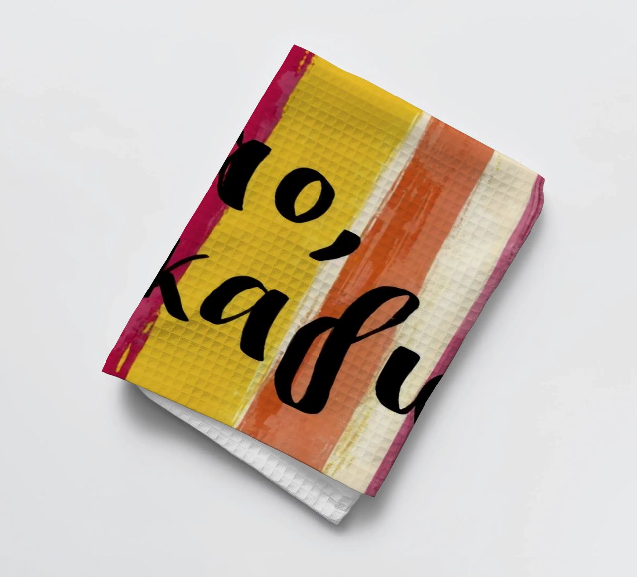 Ciao Kakadu: tipografia in grassetto su strisce colorate retrò canovaccio da cucina da Modern Muse