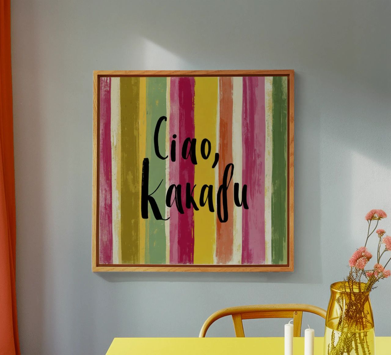 Ciao Kakadu: tipografia in grassetto su strisce colorate retrò plexiglass da Modern Muse