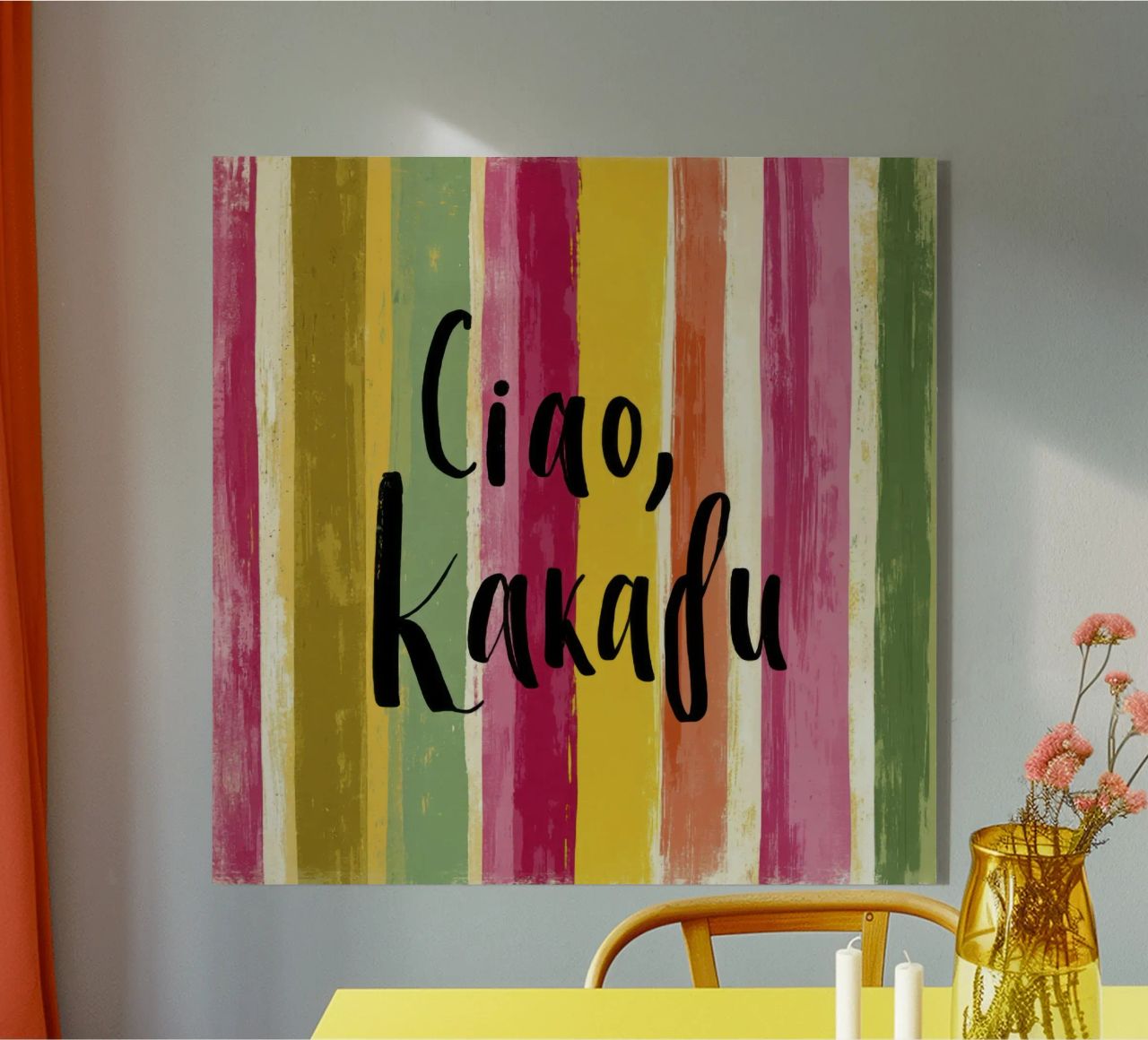Ciao Kakadu: tipografia in grassetto su strisce colorate retrò plexiglass da Modern Muse